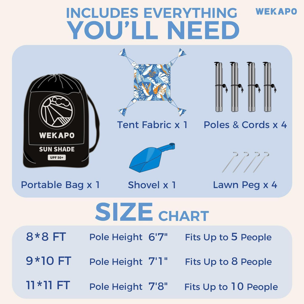 WEKAPO beach tent sandbags plus shovel included for stability