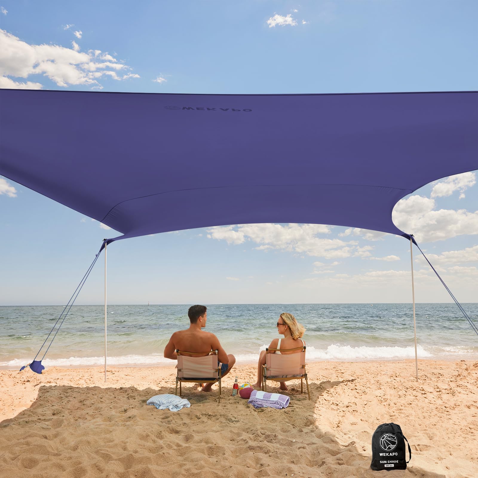 WEKAPO Beach Tent Sun Shelter setup demonstrates quick, foolproof assembly for beach days.