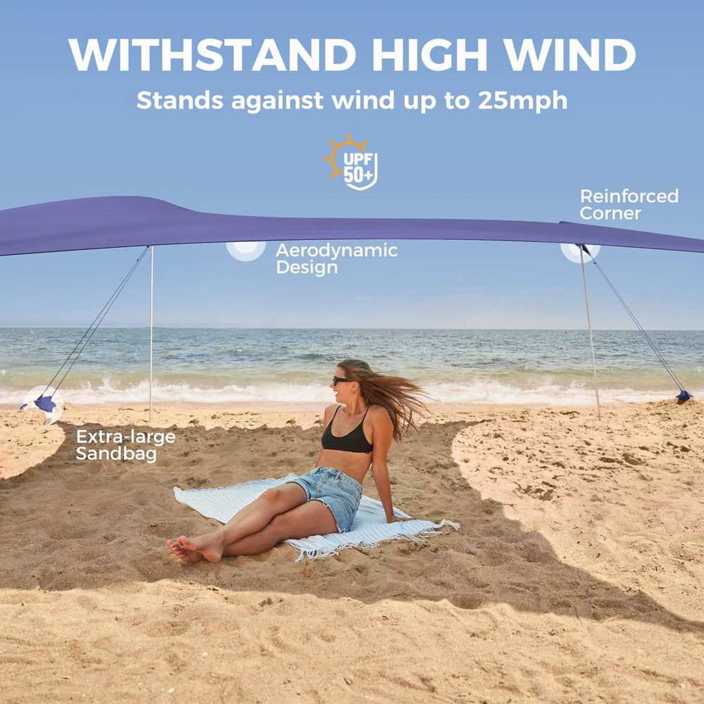 WEKAPO Beach Tent Sun Shelter thick aluminum poles provide sturdy support.
