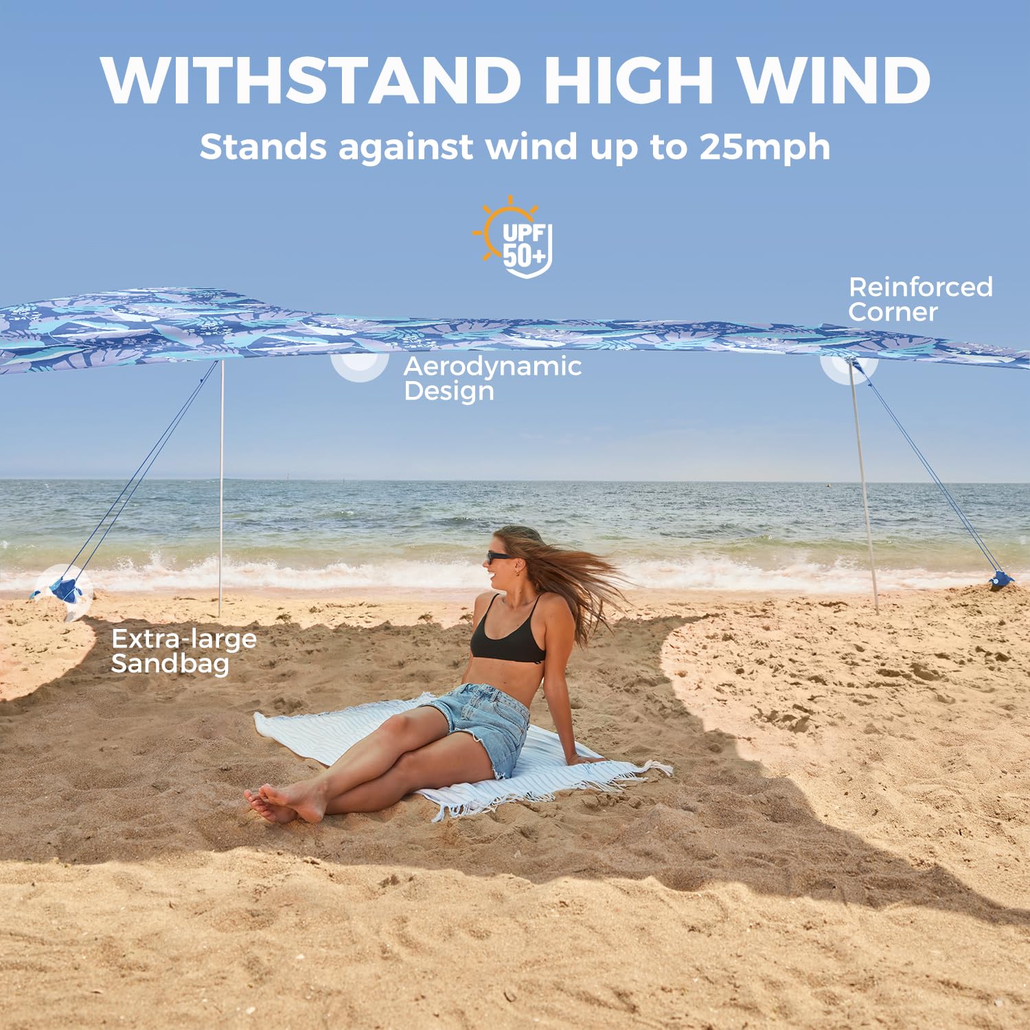 WEKAPO Beach Tent UPF50+ fabric blocks sun glare for relaxed lounging.