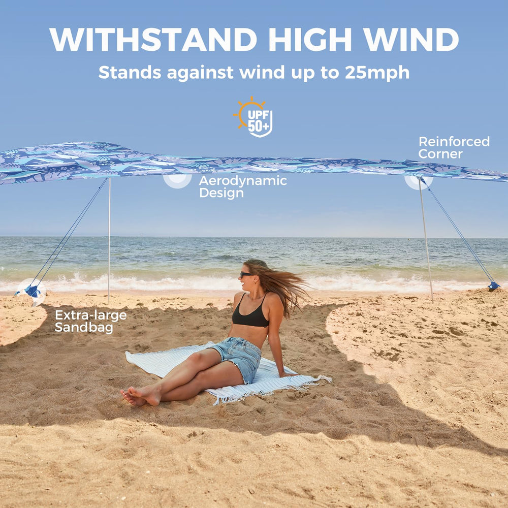 WEKAPO Beach Tent UPF50+ fabric blocks sun glare for relaxed lounging.