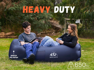 WEKAPO inflatable couch packed in a pouch for easy travel and storage.