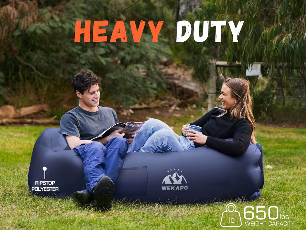 WEKAPO inflatable couch packed in a pouch for easy travel and storage.