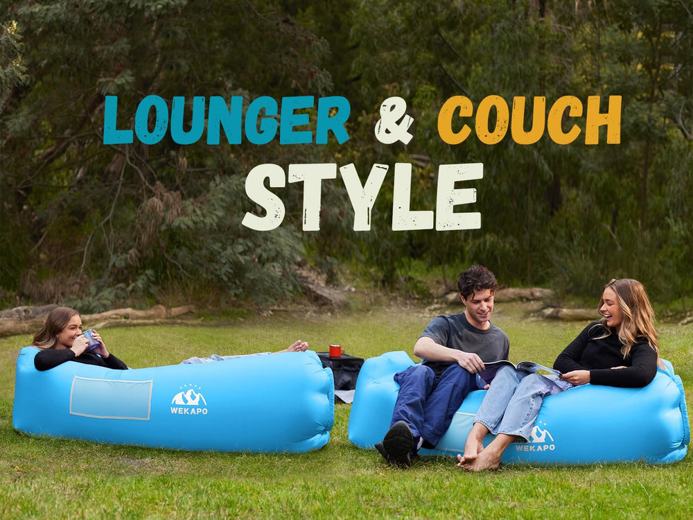WEKAPO lakeside setup shows portable comfort for camping, picnics, or festivals.