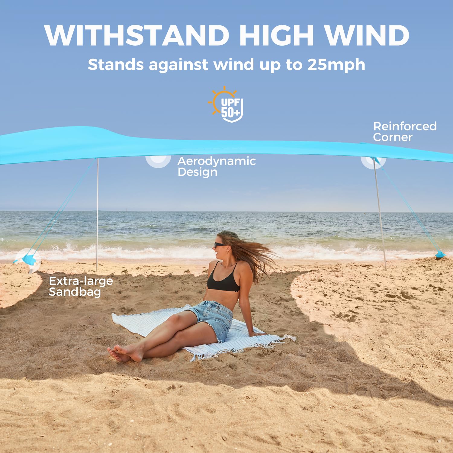 WEKAPO UPF 50 Beach Shade - premium fabric blocks UV rays.