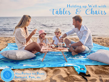 WEKAPO beach blanket beads water and dries quickly for comfort.