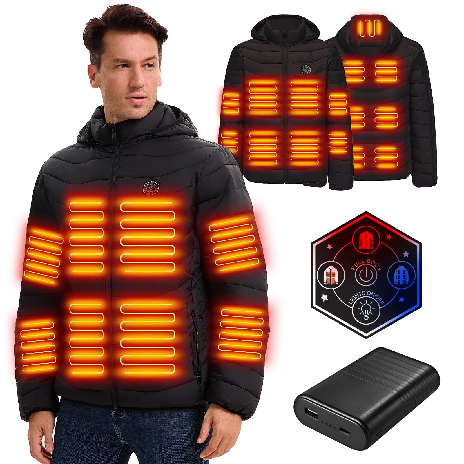 WeKit heated jacket front view highlights lightweight warmth for outdoor commutes.