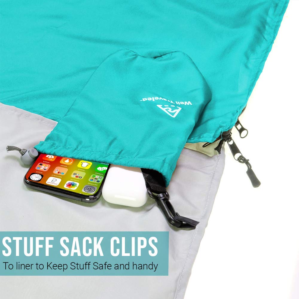 Well Traveled liner folds compactly into its stuff sack for camping.