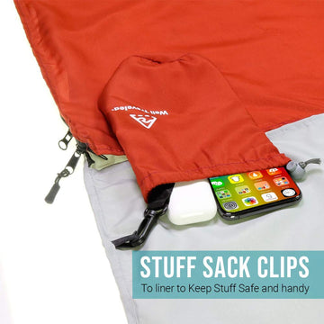 Well Traveled Sleeping Bag Liner with left zipper in red for easy setup.