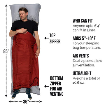 Well Traveled Sleeping Bag Liner includes a wide pillow pocket for XL pillows.