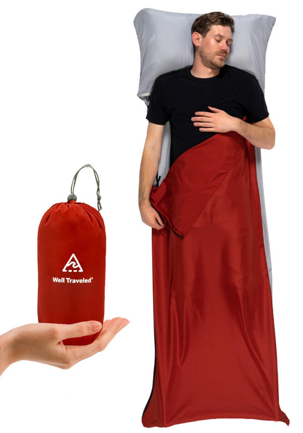 Well Traveled Sleeping Bag Liner with silky fabric for clean, comfortable sleep.