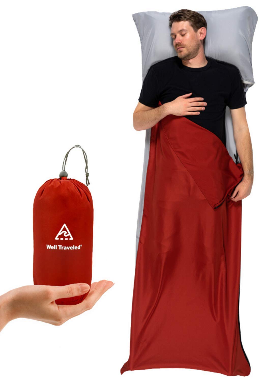 Well Traveled Sleeping Bag Liner with silky fabric for a comfortable night outdoors.