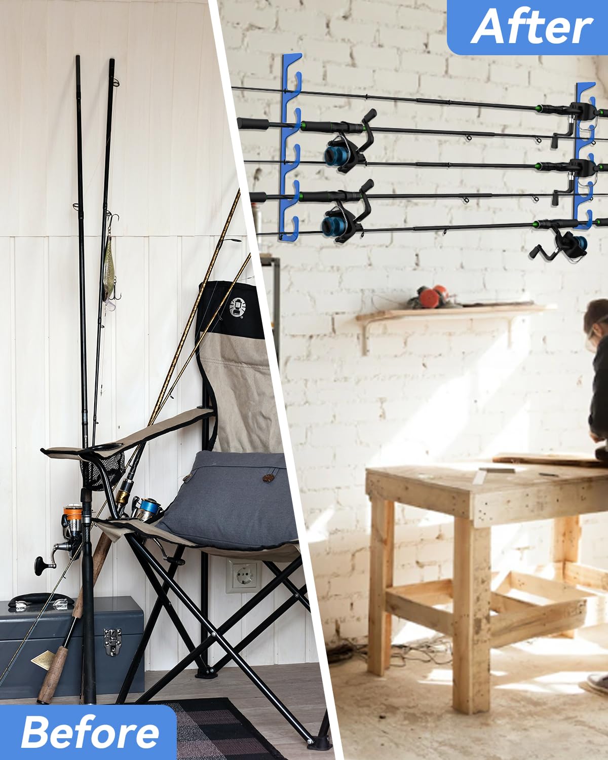 WellMall garage setup keeps fishing gear organized and within arm's reach.