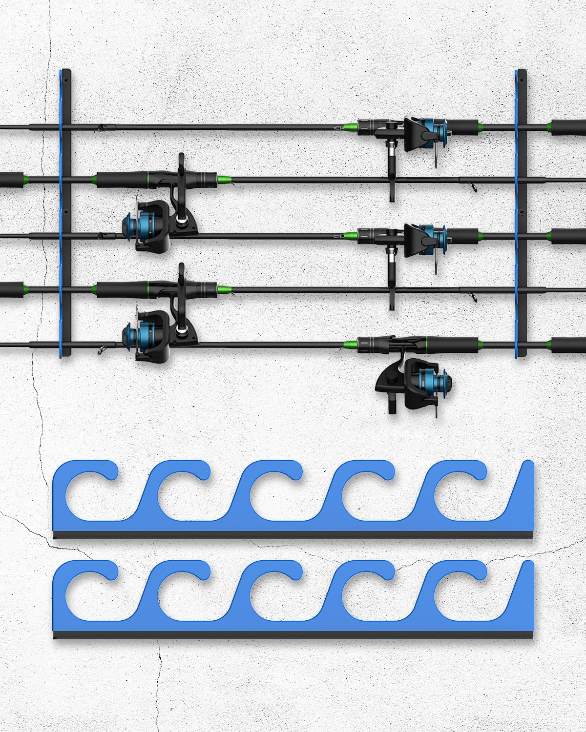 Close-up of 5-rod wall mount holder showing slots