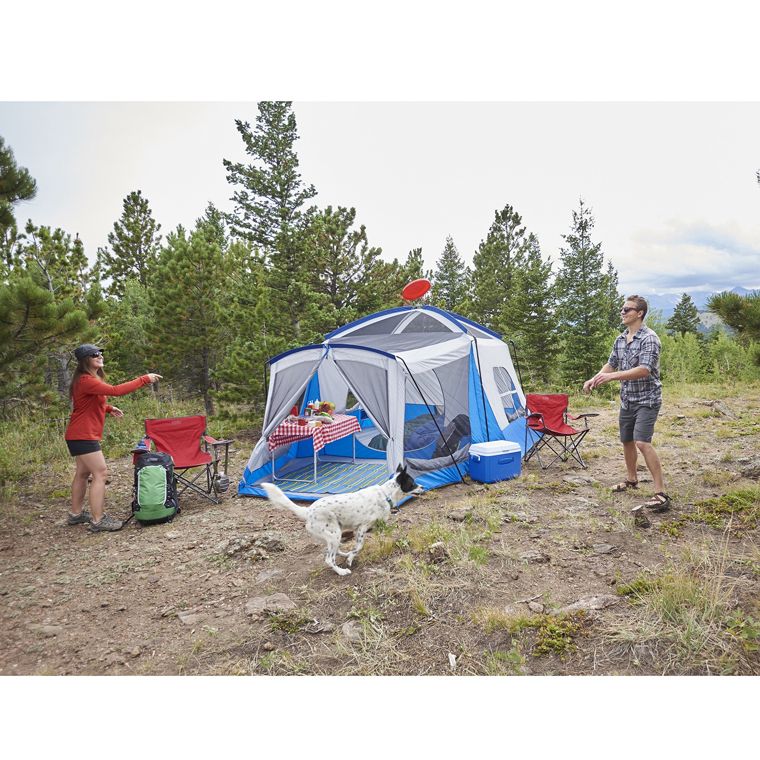 Wenzel Klondike blue interior sleep area highlighting 98 sq ft interior space for five campers