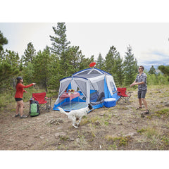 Wenzel Klondike blue interior sleep area highlighting 98 sq ft interior space for five campers