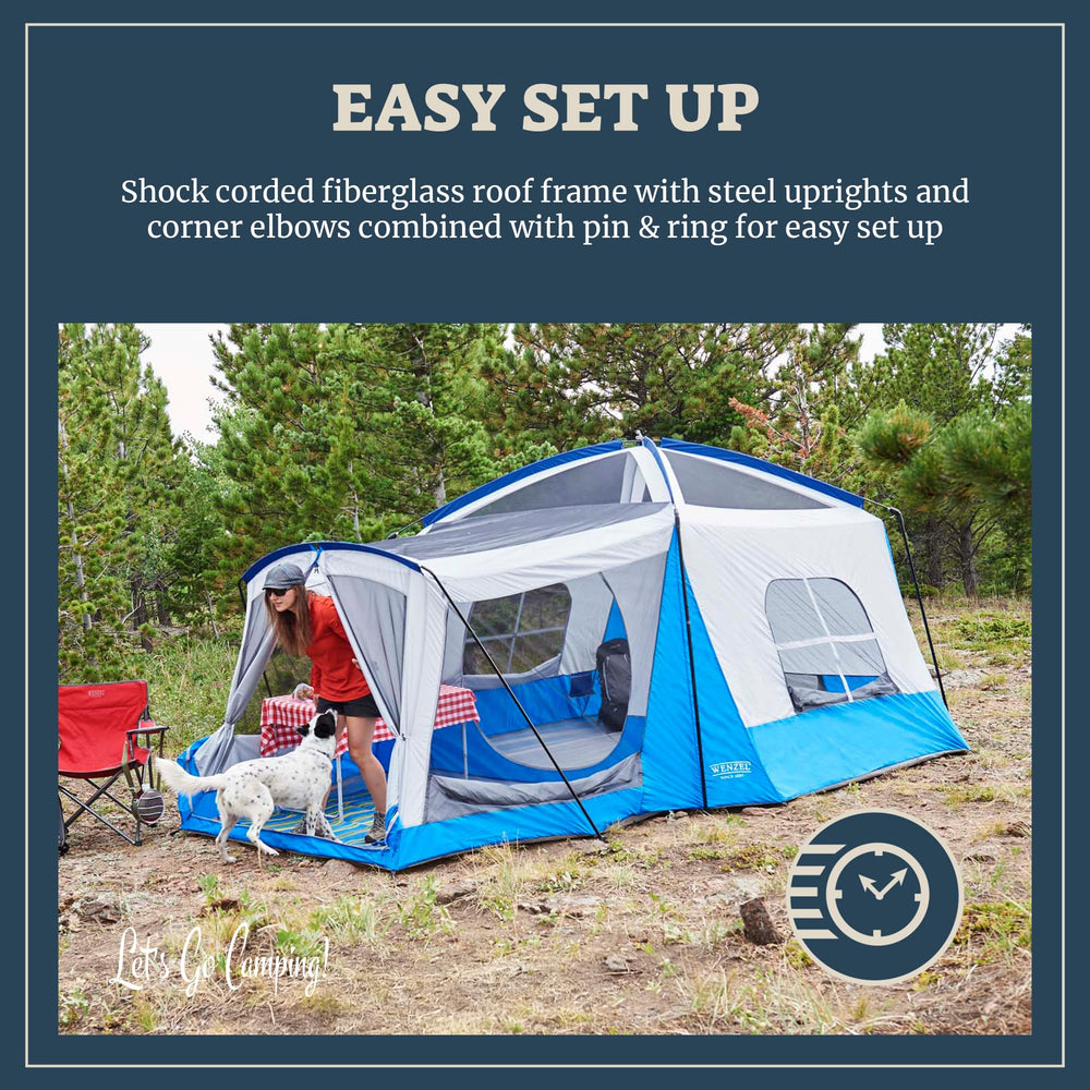 Wenzel Klondike blue screen room features versatile 60 sq ft lounge or gear area
