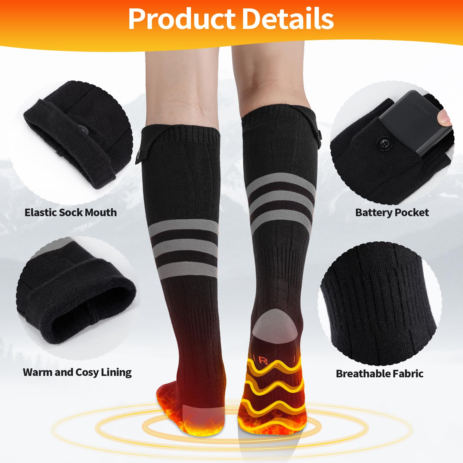 Wequsky heated socks four heating levels allow quick temperature personalization.