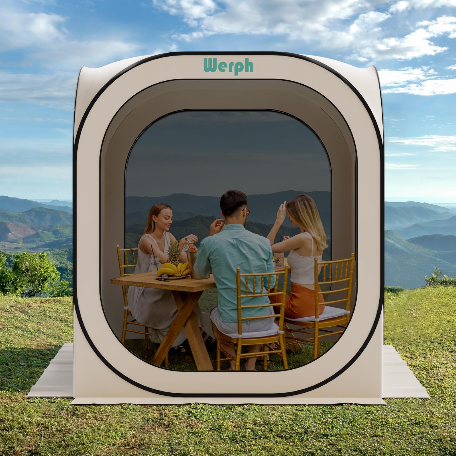 Werph pop-up tent backyard ambiance scene for family use