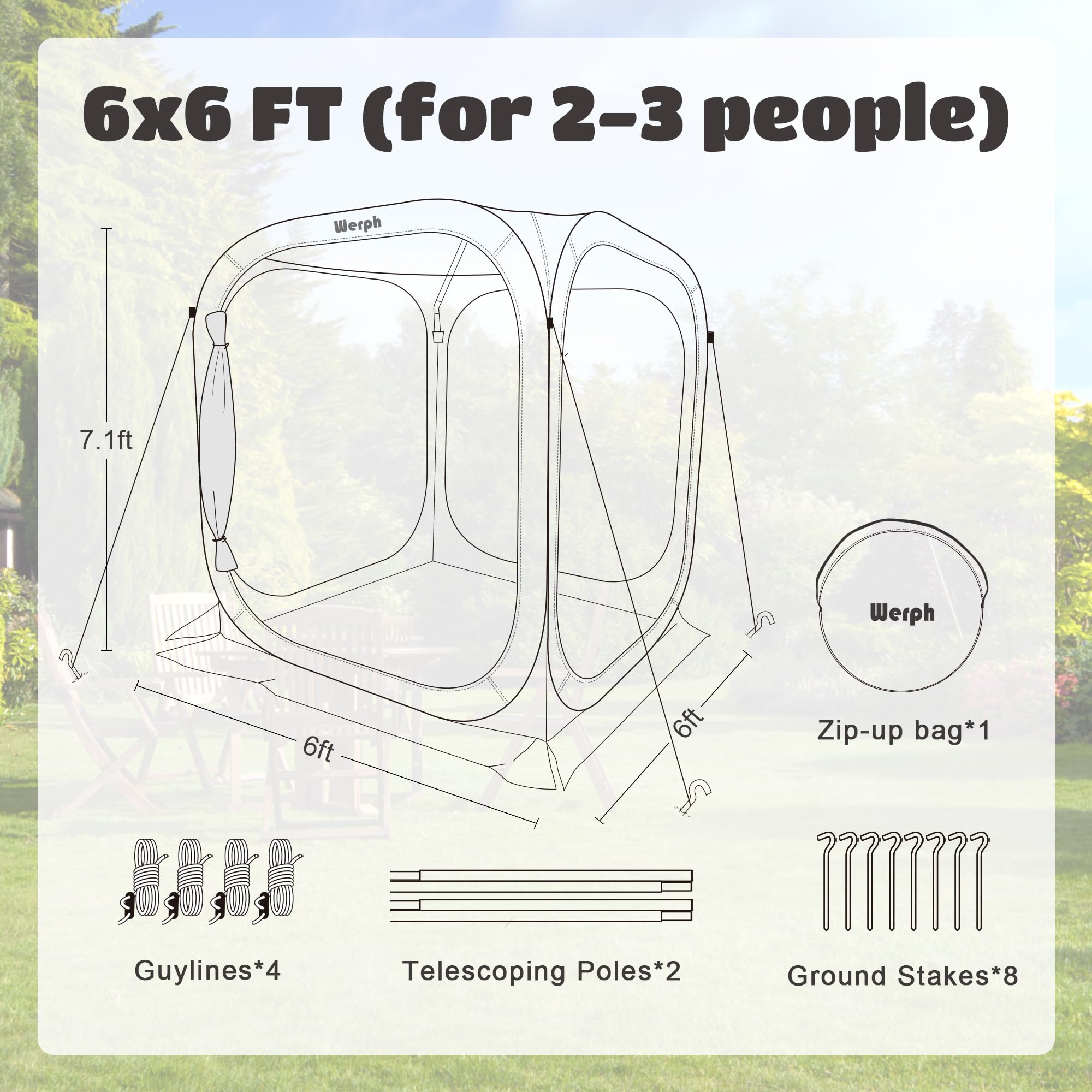 Werph Pop Up Tent tear-resistant fabric withstands outdoor use.