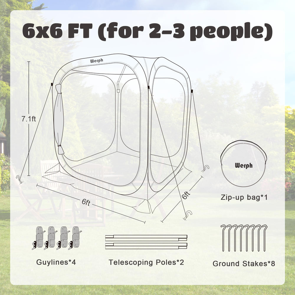 Werph Pop Up Tent tear-resistant fabric withstands outdoor use.