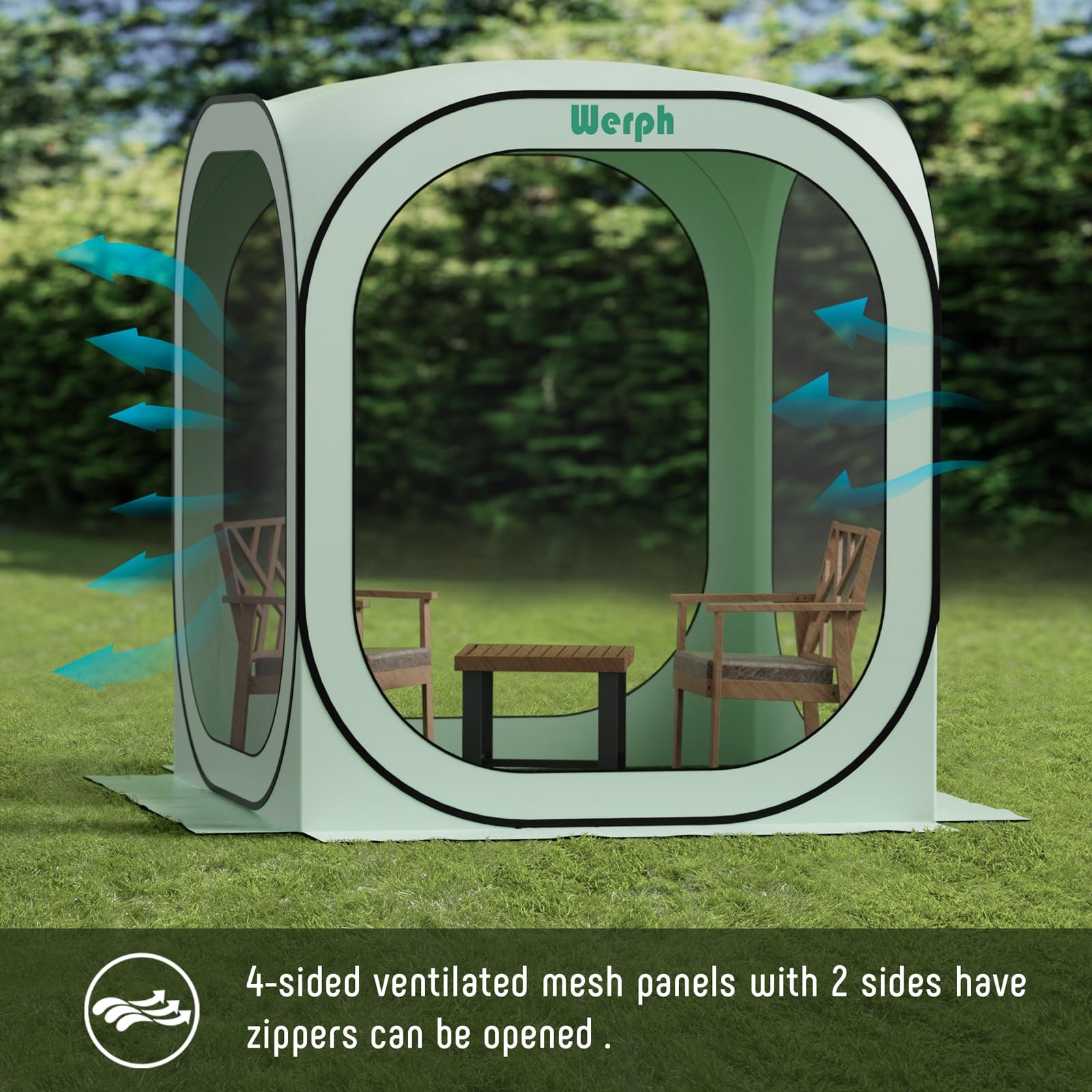 Werph Pop Up Tent thick poles provide sturdy setup even in wind.