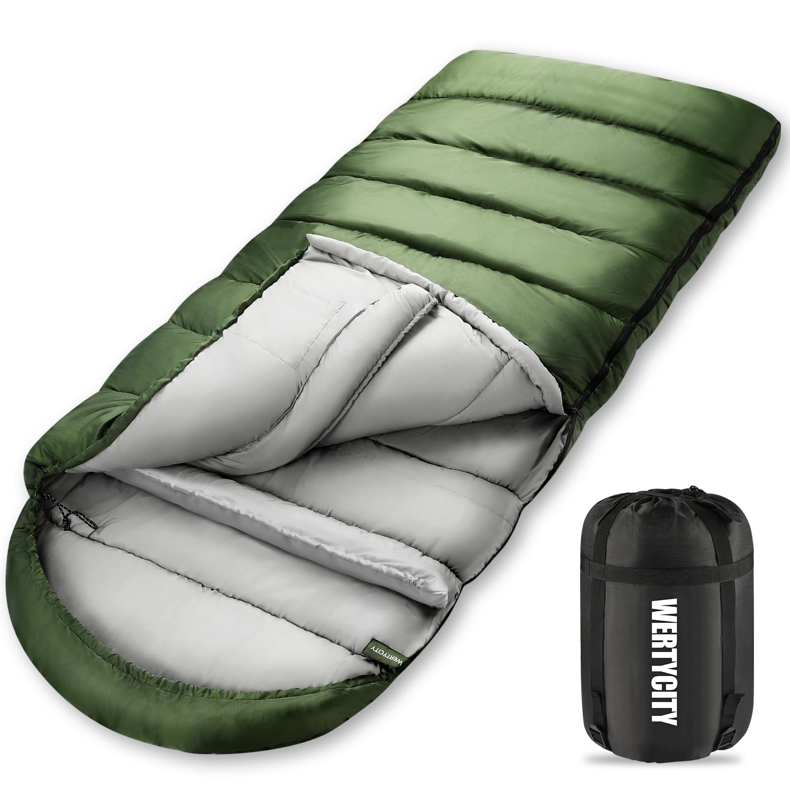 WERTYCITY sleeping bag warmth and draft tubes deliver cozy outdoor comfort.