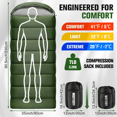 WERTYCITY sleeping bag XL size shows roomy interior for tall sleepers.
