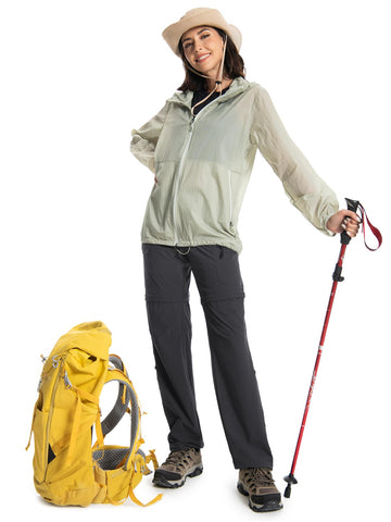 Wespornow women's hiking pants grey roll-up leg for adaptable coverage