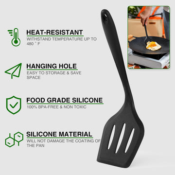 Wesqunie spatula with silicone shield protecting cookware during cooking