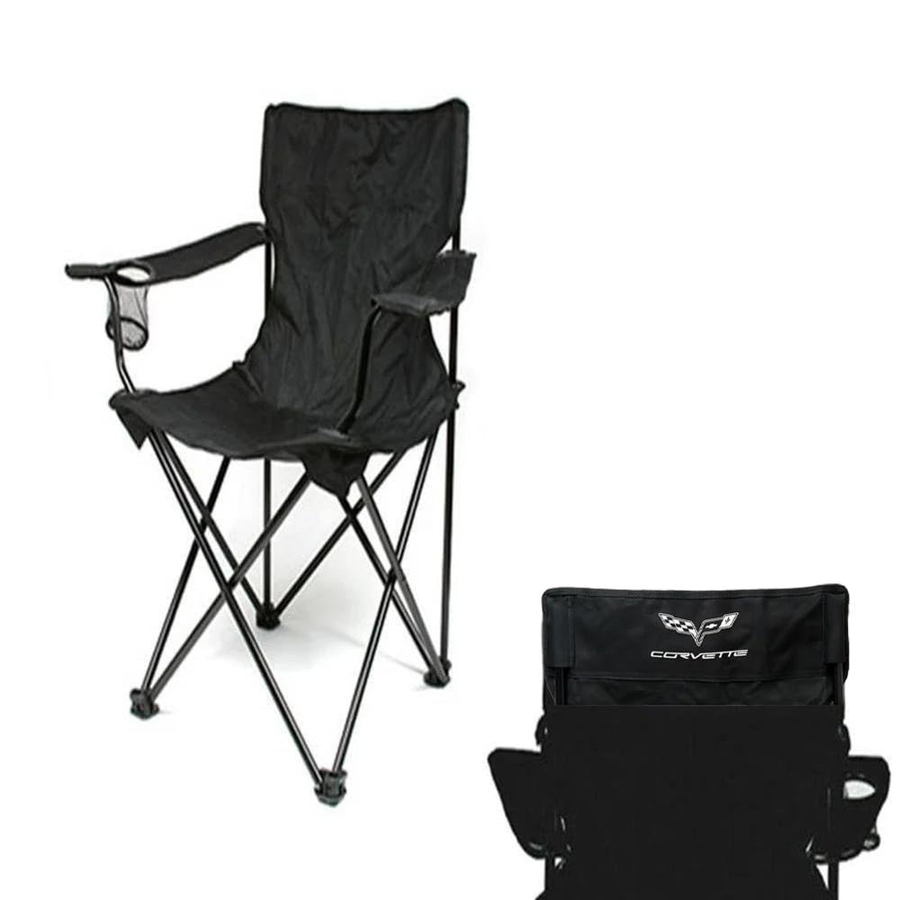West Coast Corvette Camaro travel chair with C6 logo, lightweight and sturdy for trackside seating.
