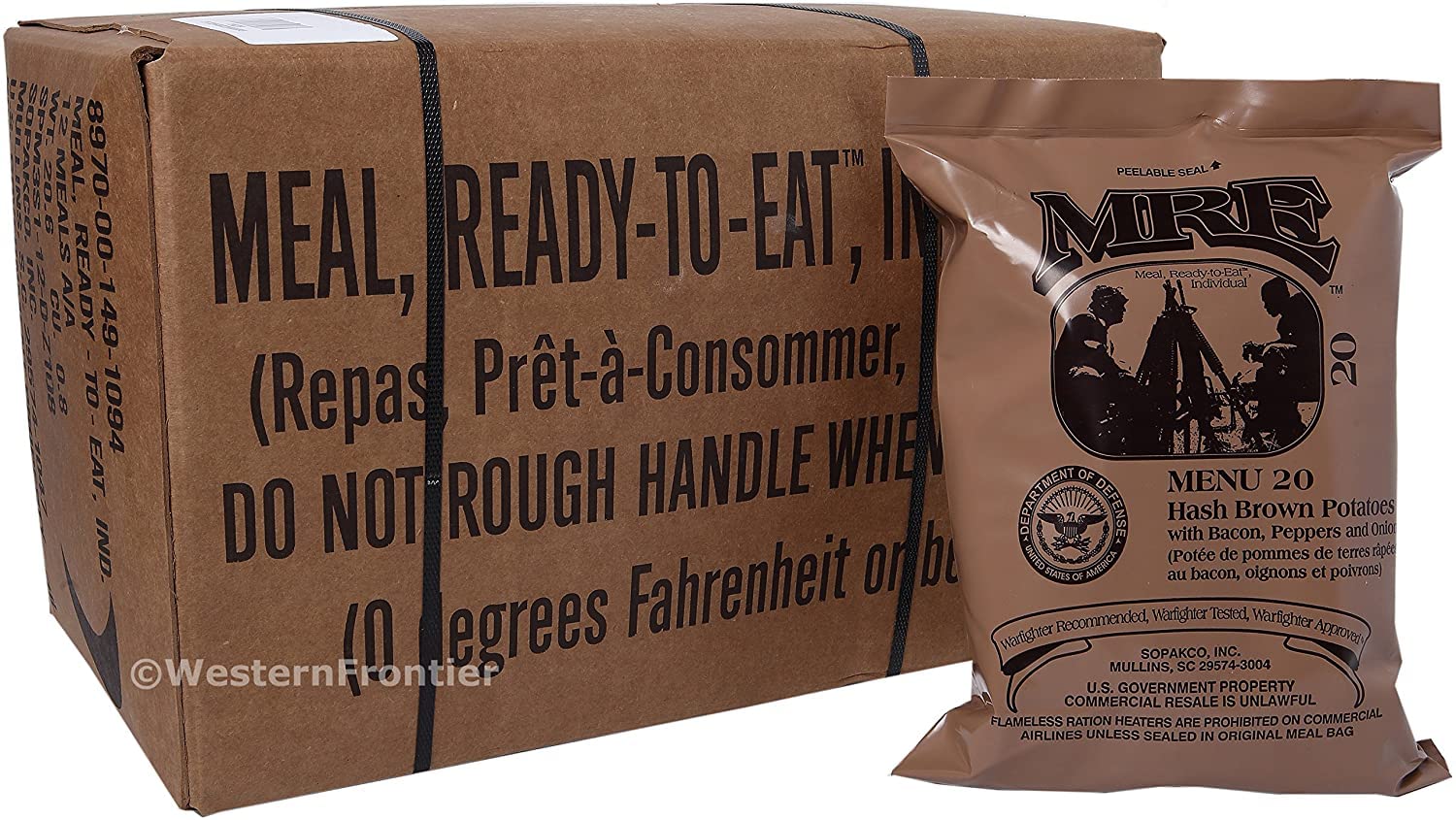 Western Frontier MRE case with twelve meals for reliable outdoor sustenance.