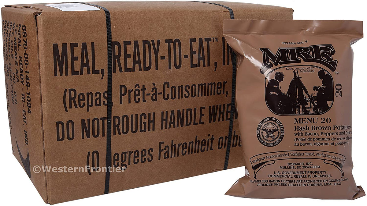 Western Frontier MRE case with twelve meals for reliable outdoor sustenance.