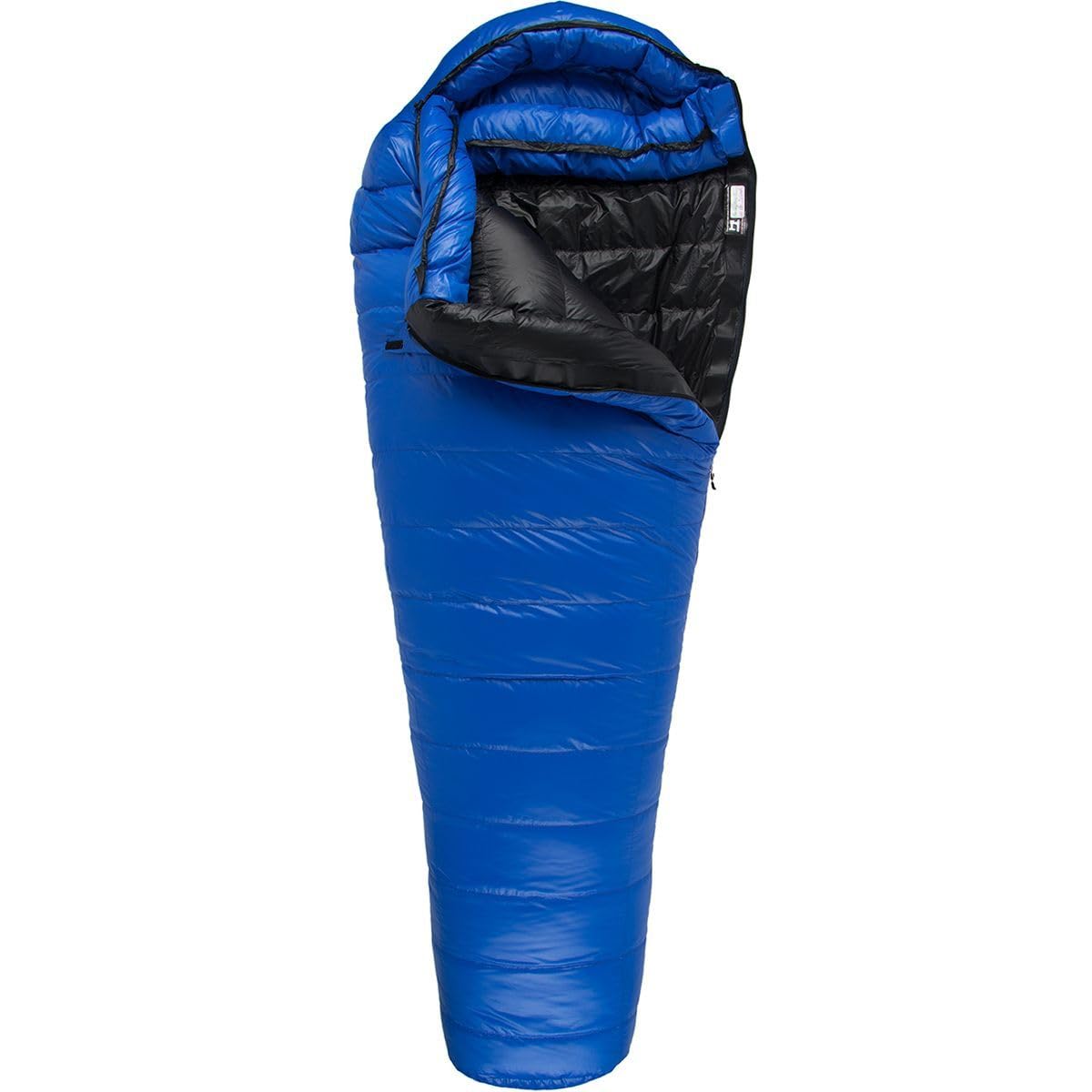 Western Mountaineering Antelope MF sleeping bag in royal blue with draft tube