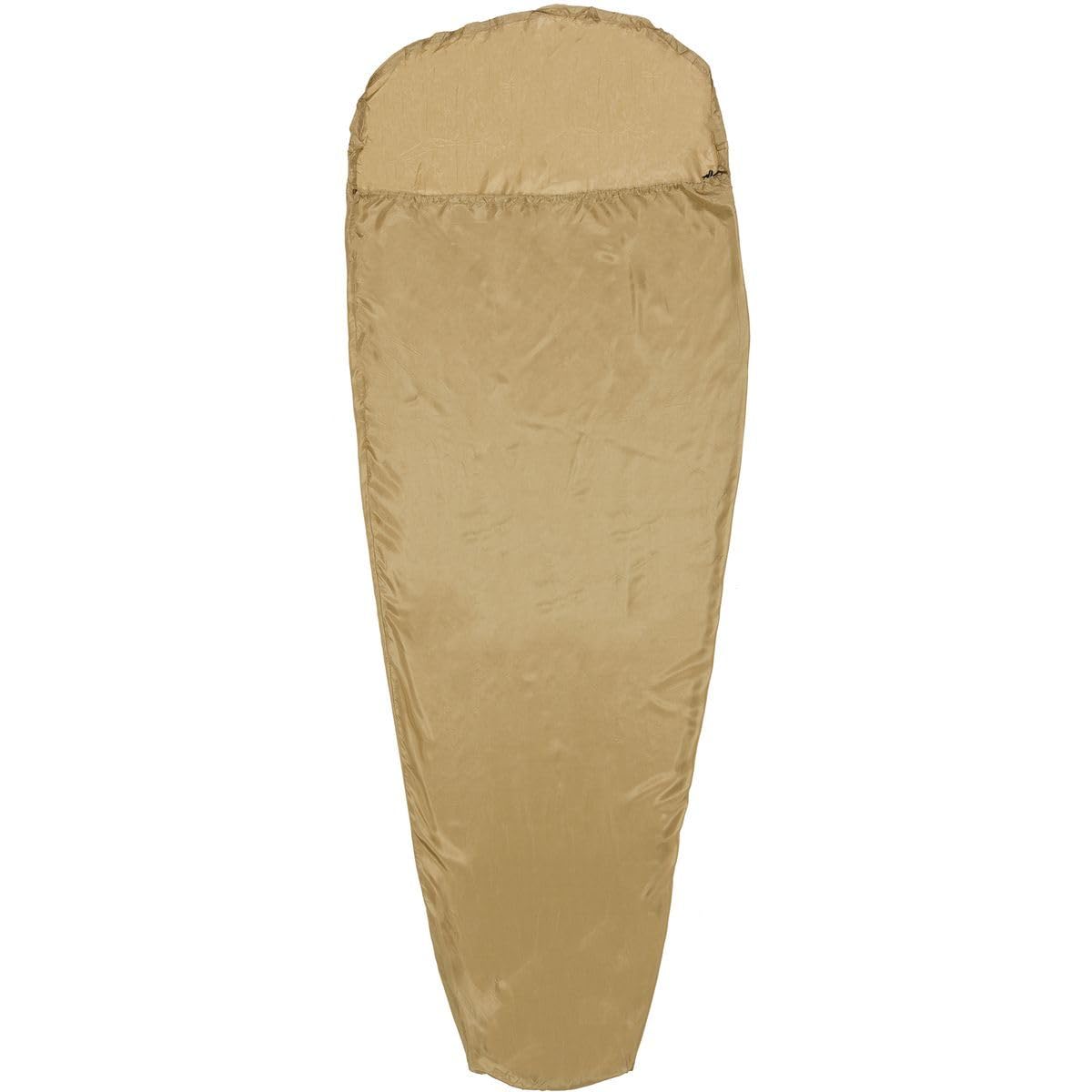 Western Mountaineering Tioga Silk Sleep Liner Taper Gold adds lightweight warmth for backpacking.