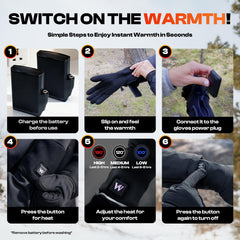Weston heated glove liners waterproof exterior protecting hands in snow conditions.
