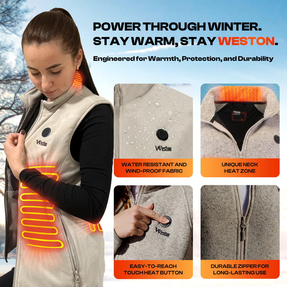 Weston heated fleece vest tailored-fit showcases figure-friendly silhouette.