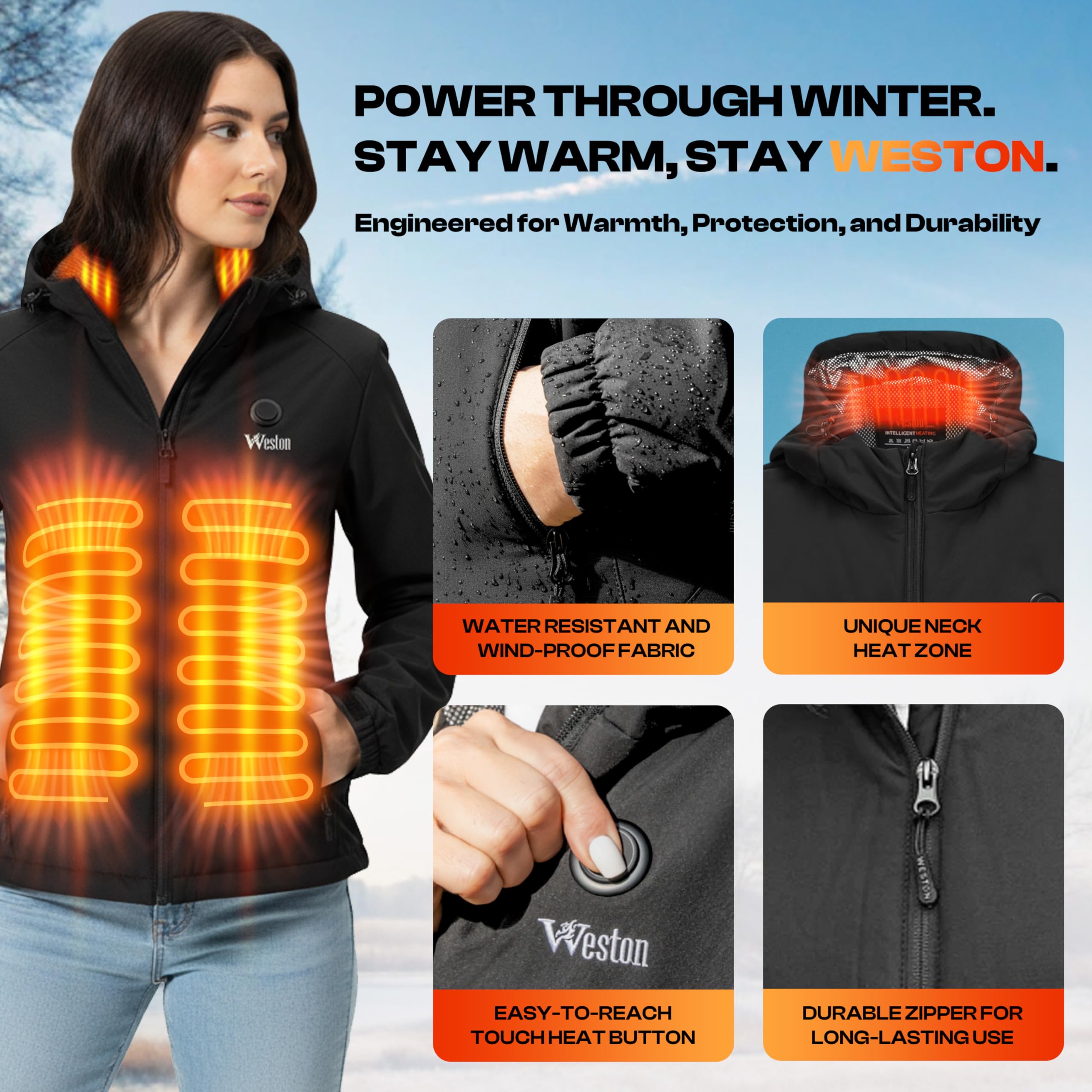Weston Women's Heated Jacket tailored silhouette provides flattering warmth.