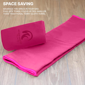 Wet Work quick-dry towel beside poolside for easy access.