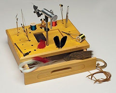 WetFly wooden fly tying station open drawer demonstrates quick access to materials.