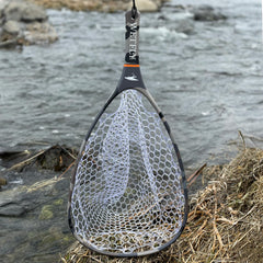 Durable grip and lanyard on WETFLY fishing net with camo XD