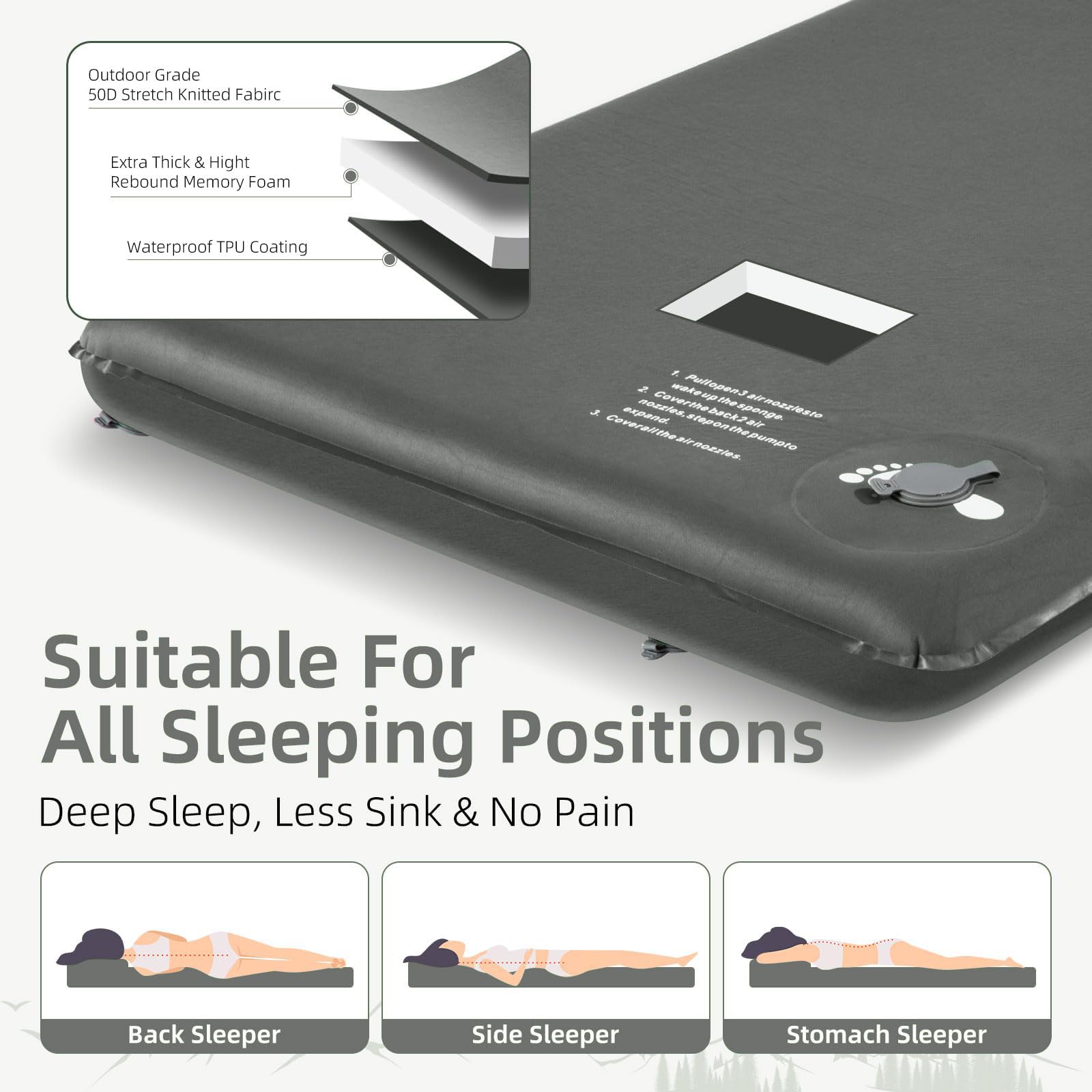 Wevelel Memory Foam Camping Mattress Pad with shoulder storage bag for transport.