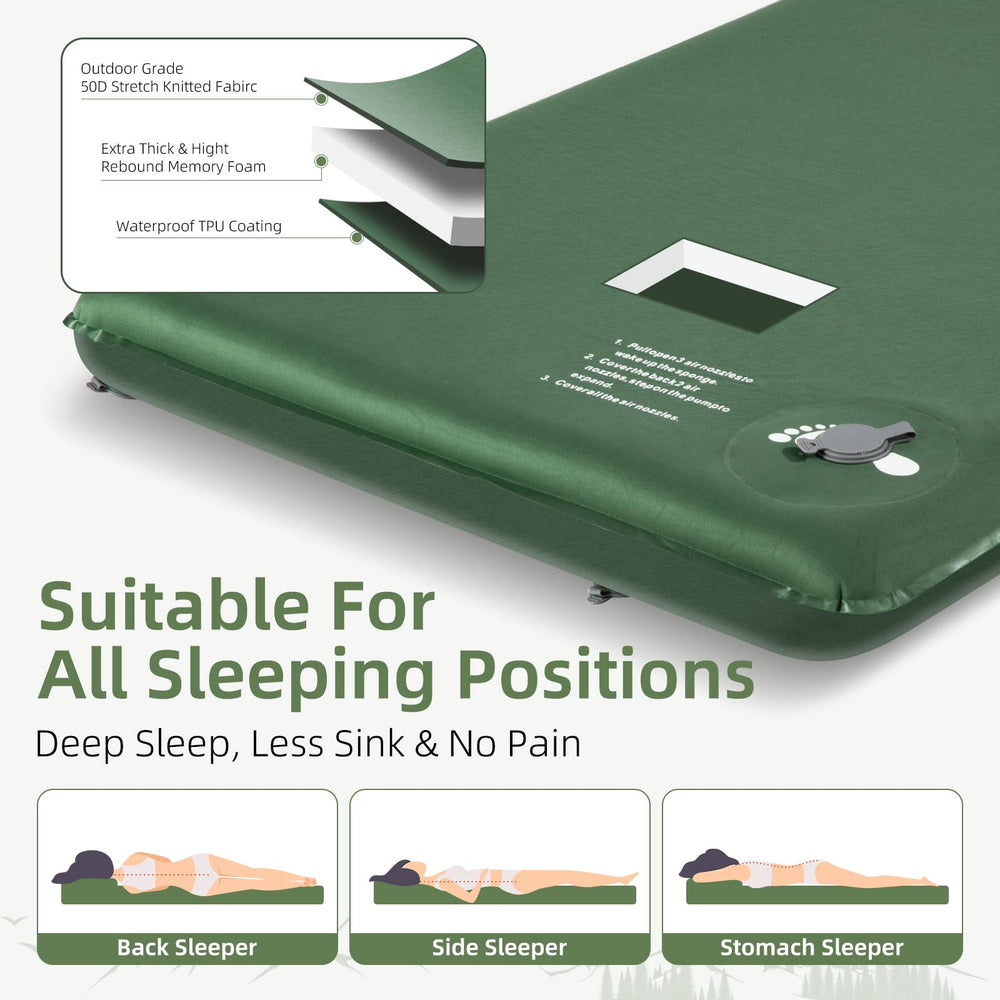Wevelel Memory Sleeping Pad displays a 3.1-inch thickness keeping you off the ground.