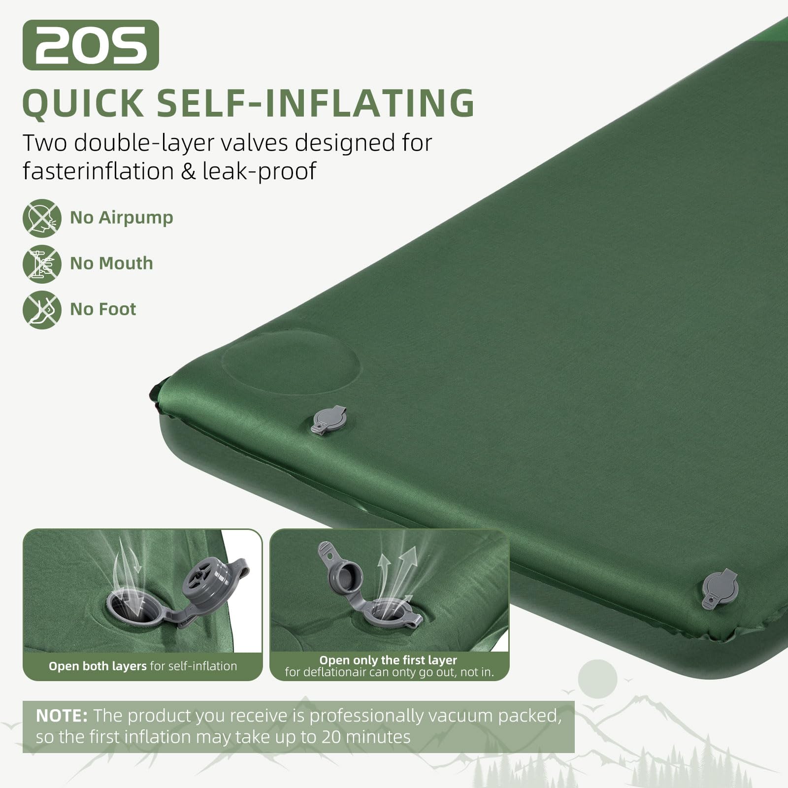 Wevelel Memory Sleeping Pad features upgraded dual-use valves for easy storage.