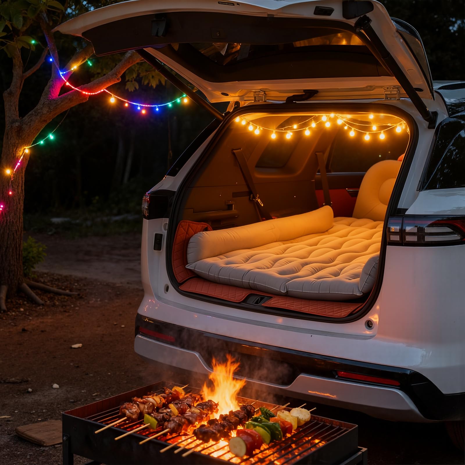 WEY&FLY air pump inflates mattress quickly for easy setup.