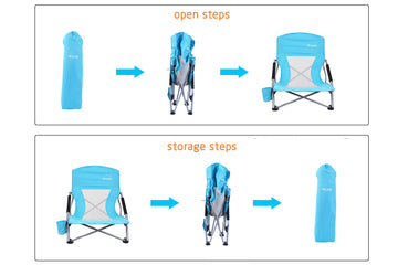 WGOS compact folding chair fits small spaces when folded in blue.