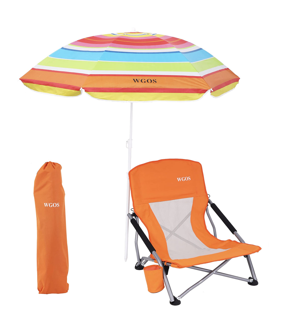 WGOS beach chair with tilt umbrella for adjustable sun protection.