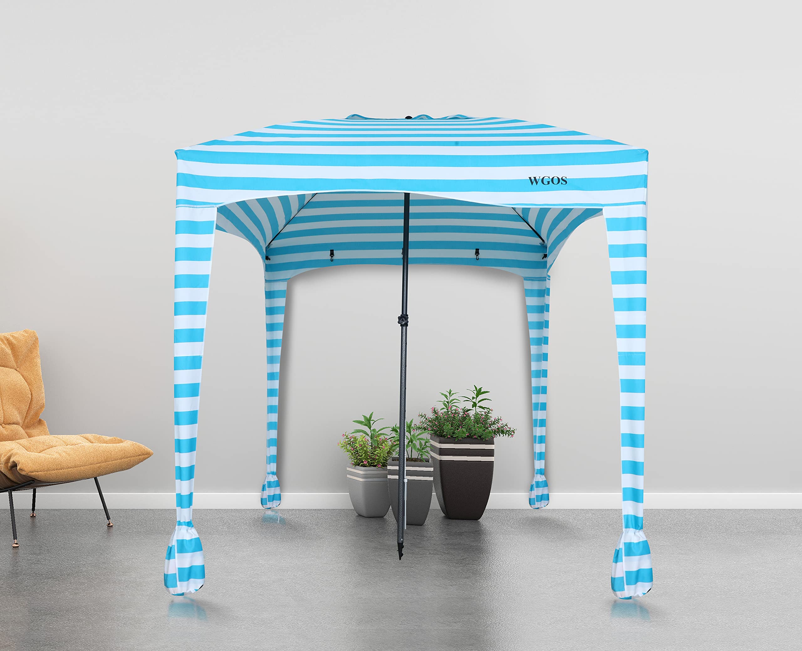 WGOS beach tent 6x6 blue stripe, side panel for privacy and shelter
