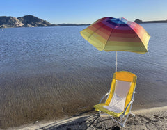 WGOS tilting umbrella demonstrates adjustable shade for varying sun angles.