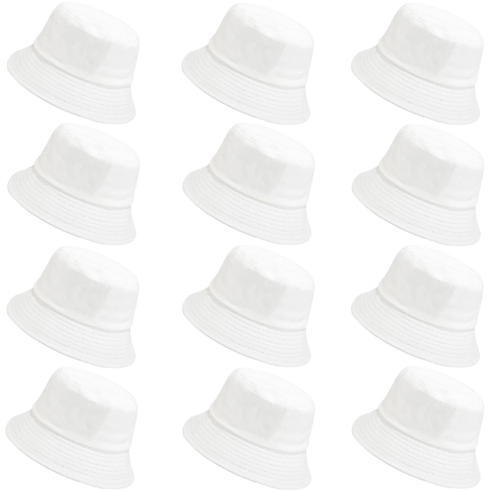 Wheebo 12-piece bucket hats in white bulk pack